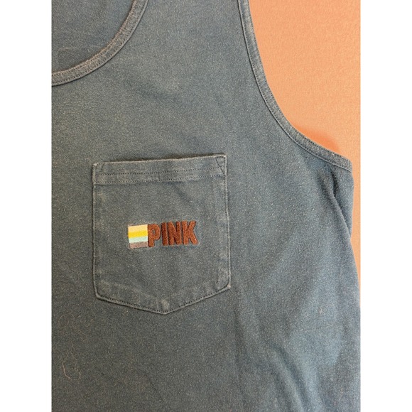 PINK Victoria's Secret Shirt Womens Small Blue Tank Top Sleeveless Pocket Logo - Picture 4 of 4